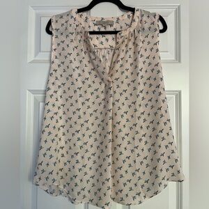 LOFT mixed-media sleeveless blouse - bird print